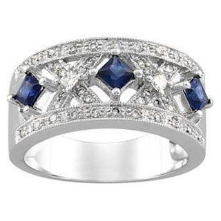 1 Carat Genuine Sapphire and Diamond 14K White Gold Birthstone Ring Sea of Diamonds Jewelry