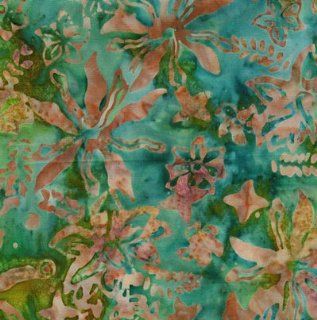 Batik quilt fabric by Batik Textiles 1005, teal & tan tropical print