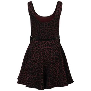 Club L Womens Animal Printed Belted Skater Dress   Berry/Black      Womens Clothing