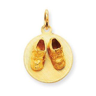 14k Yellow Gold Small Solid Engraveable Baby Shoes Pendant Jewelry