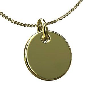 14K Solid Yellow Gold Engraveable Disc Pendant P&P Luxury Jewelry
