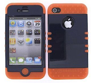 Hard Orange Skin+Navy Blue Snap For Apple iPhone 4G 4S Case Cover Hybrid Rubber Cell Phones & Accessories