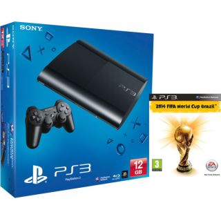 PS3 New Sony PlayStation 3 Slim Console (12 GB)   Black (Includes 2014 FIFA World Cup Brazil)      Games Consoles