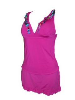 Tropical Escape Womens Tankini Swimsuit Ruffle Skirtini Black or berry S XL