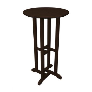 POLYWOOD 24 in Mahogany Recycled Plastic Round Patio Bar Height Table