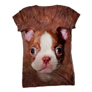 Yizzam Women's AnimalShirtsUSA  Boston Terrier Face  Tagless T Shirt Clothing