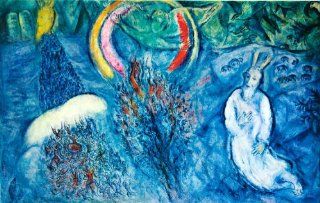 1969 Color Print Moses Facing Burning Bush Religious Biblical Story Marc Chagall   Original Color Print  