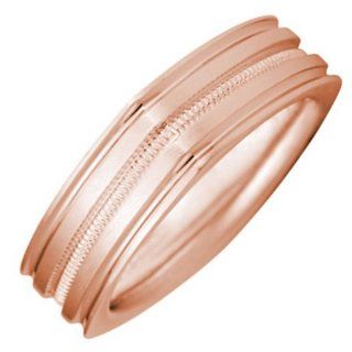 14K Rose Gold Women's Double Stripe Square Wedding Band (7mm) Jewelry