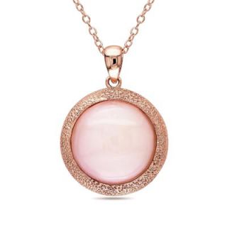 14.0mm Pink Opal Textured Frame Pendant in Rose Rhodium Plated
