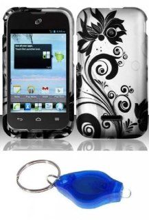 Black Orchid Vines on Silver Design Shield Case + Atom LED Keychain Light for Huawei Prism 2 U8686 / Inspira H867G / Glory H868C Cell Phones & Accessories