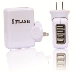 iFlash� Four USB Port Home/Wall Charger for Apple iPad, iPad2, iPad3, iPhone 3G/3GS, iPhone 4/4S, iPod Touch 4G, Nano 6th. Support all iPad, iPod, iPhone Models. Also Support Samsung Galaxy, Motolola Droid, HTC Smart Phones,  Kindle. (White Color, Retail P