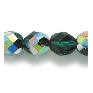 Preciosa Czech Fire 8mm Polished Glass Bead, Faceted Round, Emerald Vitrail, 125 Pack