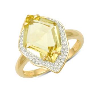 Lemon Quartz and 1/8 CT. T.W. Diamond Ring in Sterling Silver with 18K