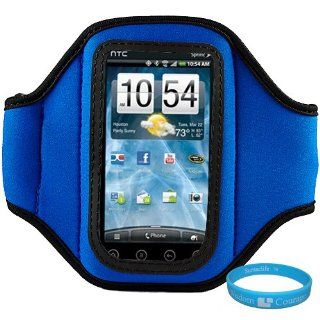 Blue Neoprene Protective Exercise Workout Armband for T Mobile G2x Android Smartphone also compatible with Verizon Wireless LG Revolution 4G LTE + SumacLife TM Wisdom Couarge Wristband   Players & Accessories