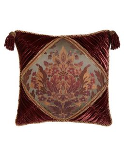 Ruched Velvet Pillow with Floral Center, 20Sq.