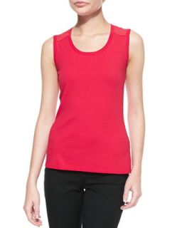 Womens Scoop Neck Shell With Georgette Mesh Accent, Snapdragon   Lafayette 148