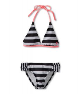 Hurley Kids Surfside Stripe Halter Top Tab Pant Girls Swimwear Sets (Black)