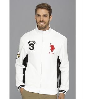 U.S. Polo Assn Fleece Full Zip Long Sleeve Track Jacket Mens Coat (White)