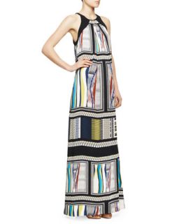 Womens Jordan Halter Glass Scarf Print Maxi Dress, Black/Multicolor   Diane