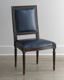 Marlin Blue Leather Side Chair   Massoud