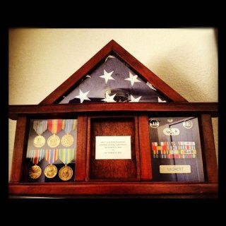 Military Medal Shadow Box with Display Case for 3 x 5ft Flag   Felt in Black, Blue, or Red (Black Selected)   Display Stands