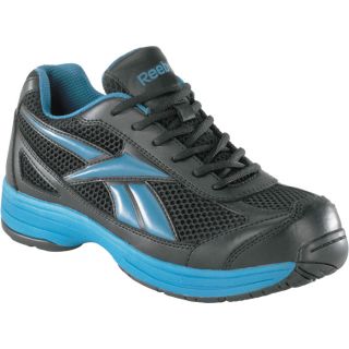 Reebok Cross Trainer Steel Toe EH Work Shoe   Black/Blue, Size 9 1/2 Wide,