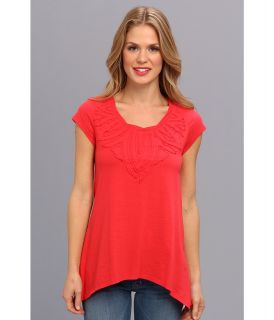 Mod o doc Classic Jersey S/S Raw Edge Applique Tee Womens Short Sleeve Pullover (Red)