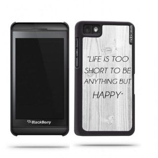 Hipster Quote   Life Is Too Short To Be Anything But Happy White Wood Blackberry Z10 Case   For Blackberry Z10 Cell Phones & Accessories
