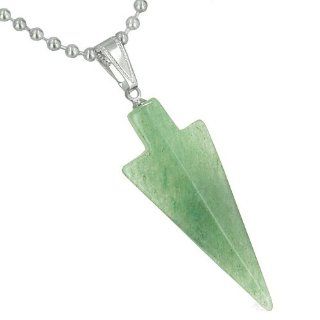 Amulet Lucky Charm Arrowhead Totem in Quartz Green Aventurine Gemstone Healing Powers Pendant on Stainless Steel 18" Necklace Best Amulets Jewelry