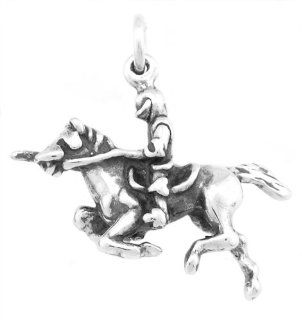 Sterling Silver Three Dimensional Knight Riding on Horse Charm Jewelry