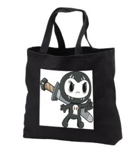 Cute Goth Skull Ninja Monster Cartoon   Black Tote Bag 14w X 14h X 3d Clothing