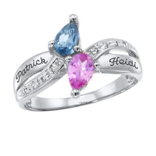 Ladies Sterling Silver Couplet Simulated Birthstone Ring with Cubic