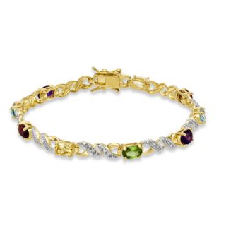 Oval Multi Gemstone and Diamond Accent Double X Bracelet in Sterling