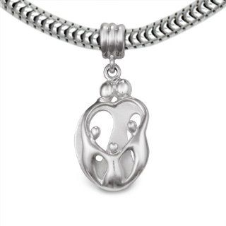 Loving Family Sterling Silver Heart Charm Parents and 3 Children   Fits Pandora European Charm Bracelets Jewelry