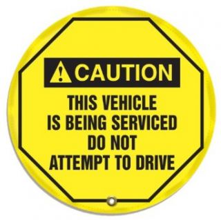 Accuform Signs KDD716 Vinyl Steering Wheel Message Safety Cover, Legend "CAUTION THIS VEHICLE IS BEING SERVICED DO NOT ATTEMPT TO DRIVE", 16" Diameter, Black on Yellow Industrial Warning Signs