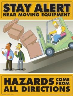 Simpsons Forklift Safety Poster   Stay Alert Near Moving Equipment Industrial Warning Signs