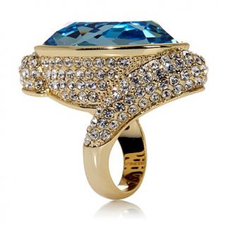 AKKAD "Hello Amore" Blue and Clear Crystal Goldtone Ring