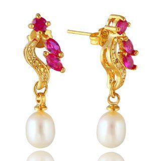Rizilia Jewelry Appealing Well liked Gold Plated CZ Marquise Cut White Pearl Color Stud Earrings Jewelry
