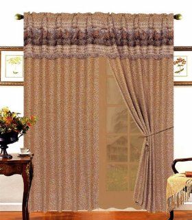 Wild Horse Jacquard Light Brown Window Curtain / Drape Set with Sheer Backing and ties   Bedding Collections