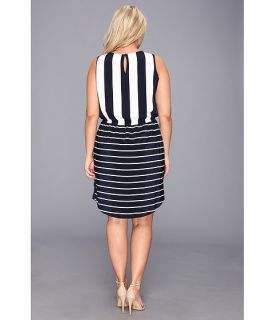 Vince Camuto Plus Plus Size S/L Yacht Stripe Mixed Print Dress