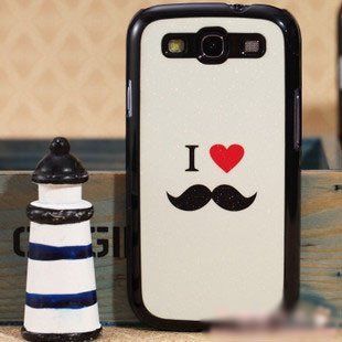 Big Mango Superior Quality Classic Mr. Chaplin Moustache and Love Protective Shell Hard Below Cover Case for Samsung Galaxy S3 Siii i9300 with Shining Power Design Retail Package ( White + Black ) Cell Phones & Accessories