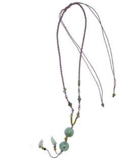 Adjustable Jade Necklace Made with Soccer Style Jade Beads Cutting Decorated with Lanterns on Both Side of Lavender Cord Jewelry