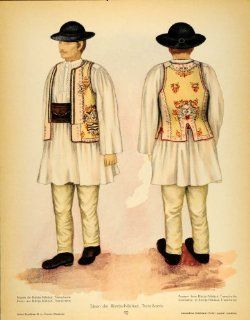 1937 Folk Costume Romanian Man Bistrita Nasaud Print   Original Color Print  