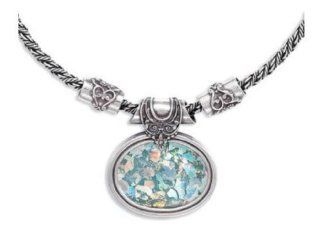 AUTHENTIC ROMAN GLASS JEWELRY SALE Sterling Silver Iridescent Antique Roman Glass Pendant Necklace Handmade In Israel, Comes With Certificate Of Authenticity Heavy Cast 45grams, 18" Art Glass Necklace Jewelry