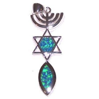 Messianic Seal with Opal stone   Style XIII   Sterling Silver (4.2 cm or 1.65" w/o loop )   Comes with Silver box chain George TC of HolyLandMarket Jewelry