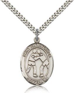 .925 Sterling Silver Saint St. Christopher/Wrestling Medal Pendant 1/2 x 1/4 Inches Travelers/Motorists 9159  Comes with a SS Lite Curb Chain Neckace And a Black velvet Box Jewelry
