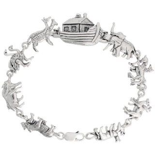Sterling Silver Noah's Ark Bracelet, 3/4 inch (17 mm) wide Link Bracelets Jewelry