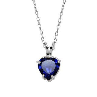 Sterling Silver 2C.T.W Solitaire Pendant Authentic Sapphire Color Heart Shape Jewelry