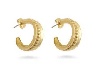 Gold Plated Pewter Medieval Crescent Celtic Hoop Style Earrings 1" Drop, Made In America, Authentic Reproduction Museum Jewelry Comes Gift Boxed With History Card Jewelry