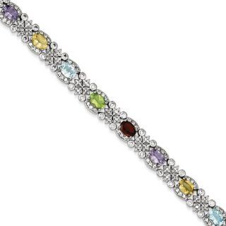 Sterling Silver Rainbow Semi precious & CZ Bracelet Jewelry